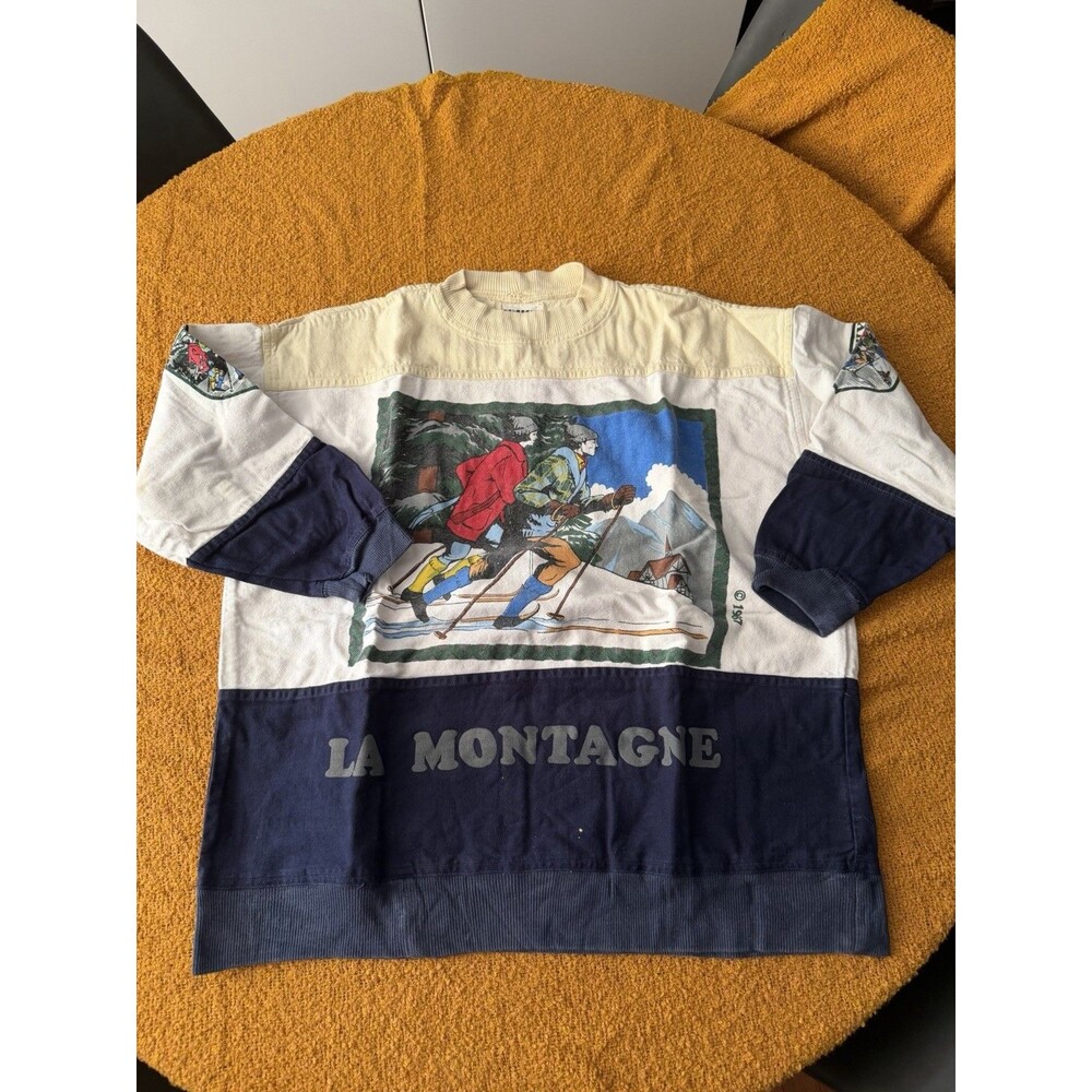 vintage 1987 "La Montagne" colorblocked long-sleeve sweatshirt Size Large